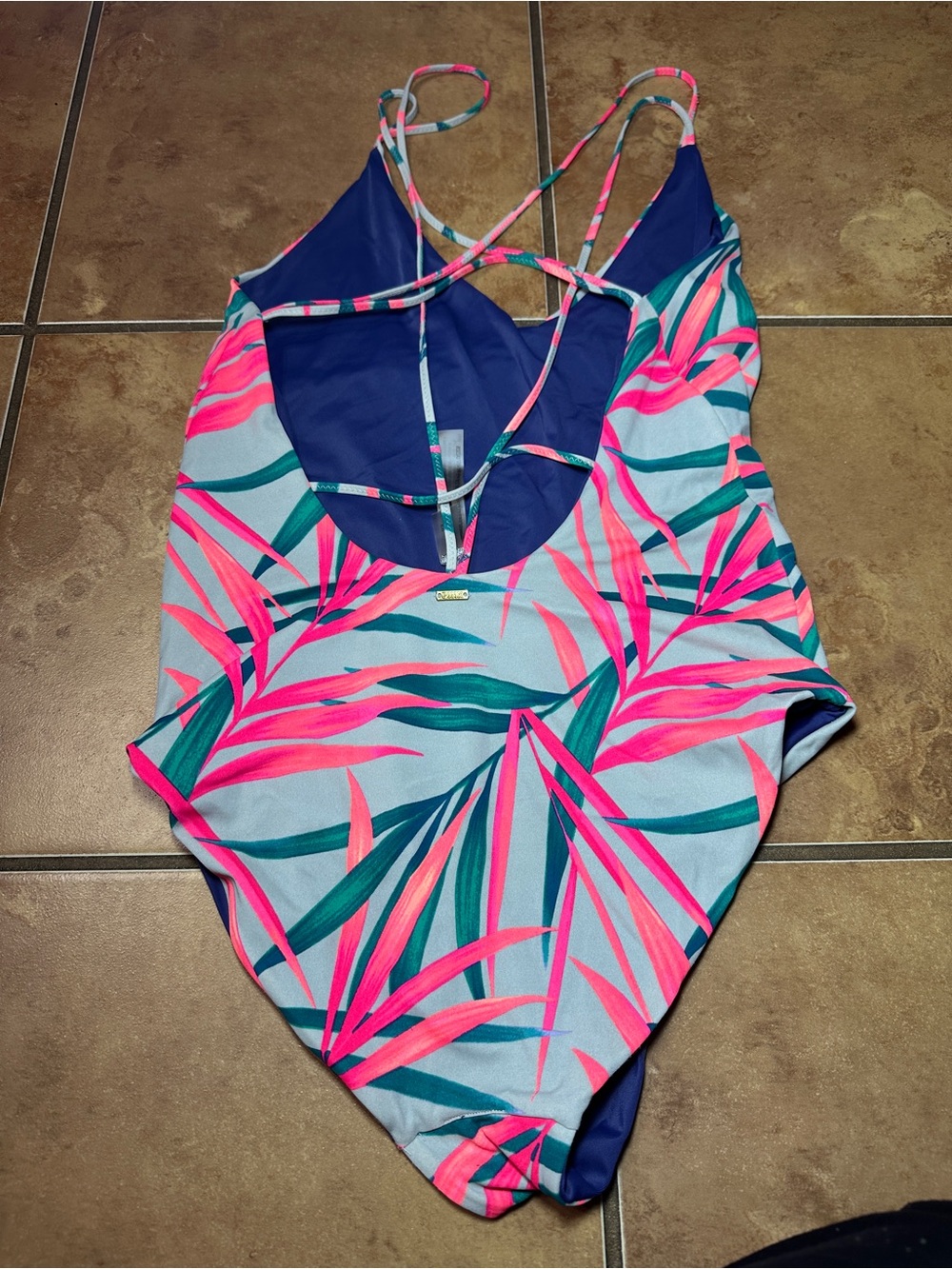 PINK Victoria's Secret Pink & Teal Tropical Print One-Piece Swim - Picture 2 of 4
